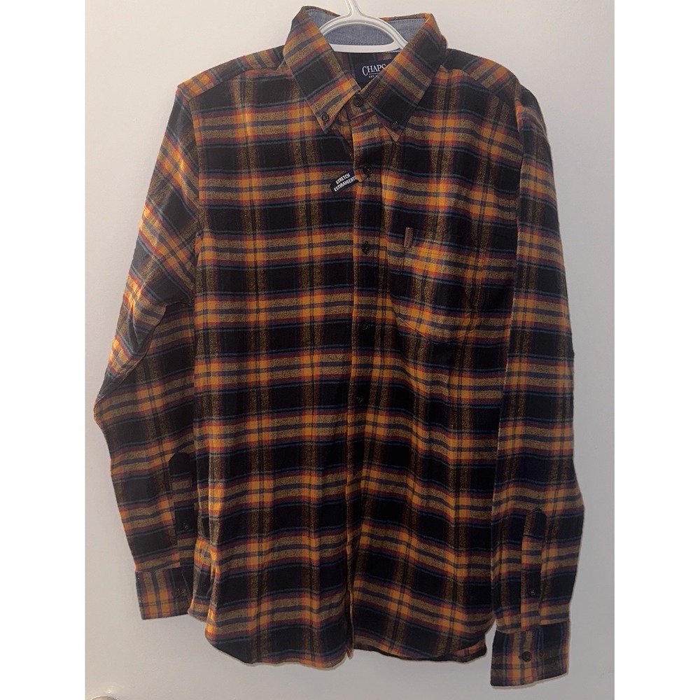 Chaps Men Stretch Flannel Shirt Size Medium‎  Plaid  Button Down